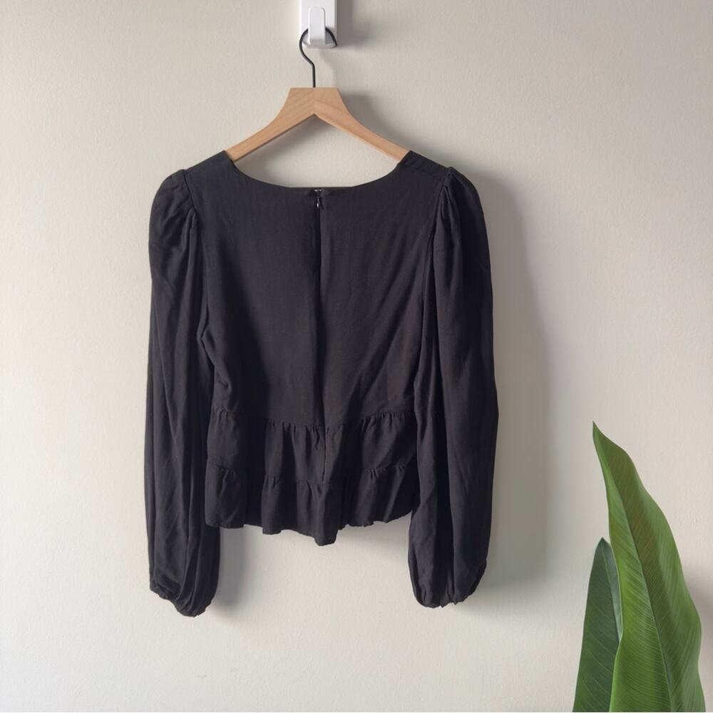AFRM Revolve Black Babydoll Top Long Sleeve Zip Up Zipper Sweetheart Neckline M - Picture 3 of 10